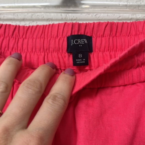 J Crew Cropped Pants Draw String Linen Bright Neon Pink size 8 - Picture 5 of 11